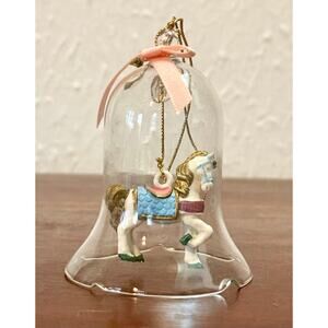 Carousel Horse Bell Ornament Glass Pastel 1980s Holiday Decor